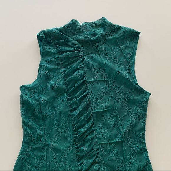 Urban Outfitters Estee Turquoise Ruched Lace Overlay Mini Dress Women's Large - Picture 3 of 11
